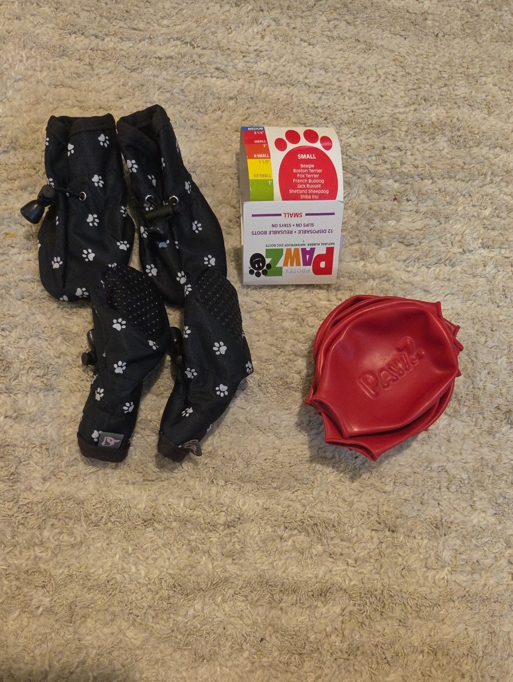 PAWZ Black Dog Booties with White Paw Print & 12 Pawz Waterproof Boots
